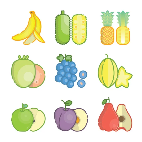 具有现代风格和轮廓的水果图标集合 — 图库矢量图片