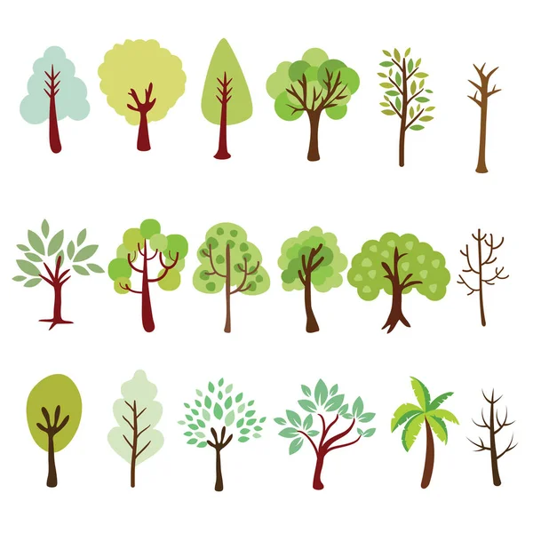 Coleção Árvore Desenhada Mão Definida Com Muita Variação — Vetor de Stock