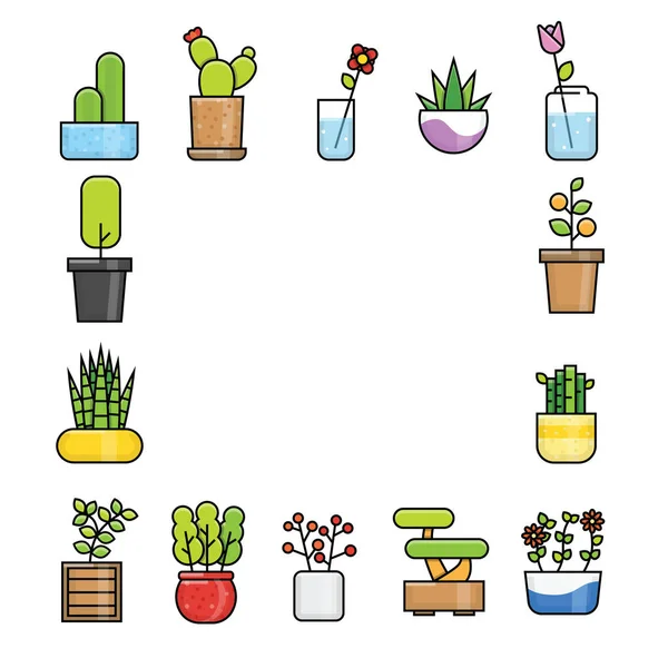 Набор Иконок Цветочного Горшка Контуром Современным Стилем — стоковый вектор