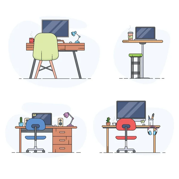 Lugar Trabajo Colección Escena Con Diseño Moderno — Vector de stock