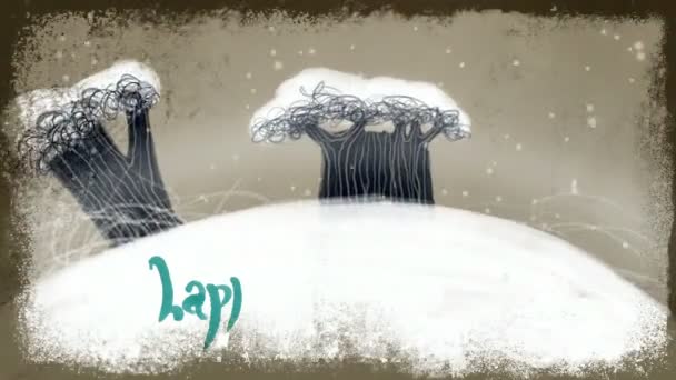 Κινουμένων σχεδίων το Happy Holidays γράμματα σε φόντο χειμώνα — Αρχείο Βίντεο