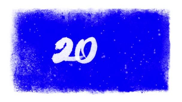 Calligraphie 2018 avec neige dans un cadre gelé avec chromakey bleu — Video