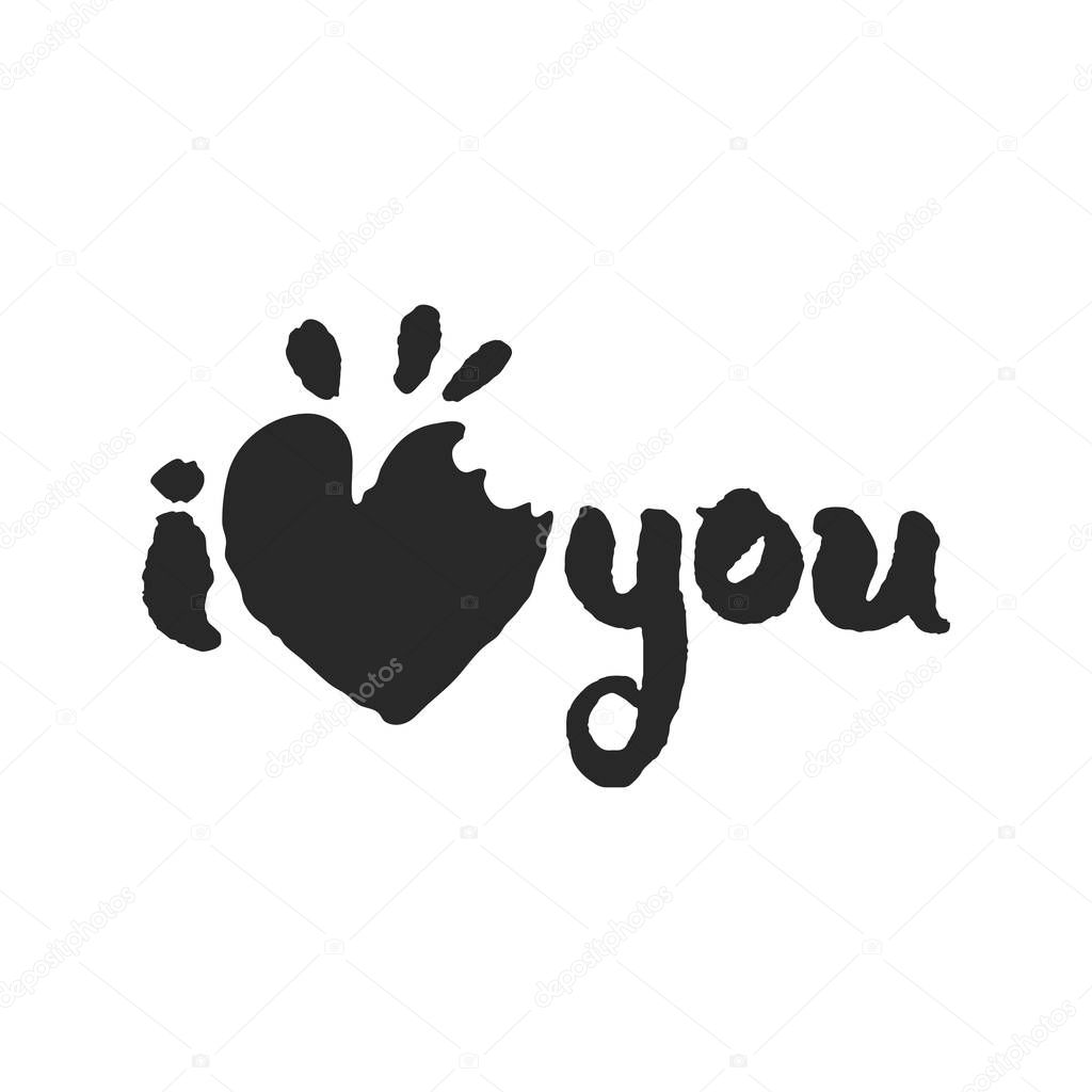 I Love You Lettering  with Bitten Heart
