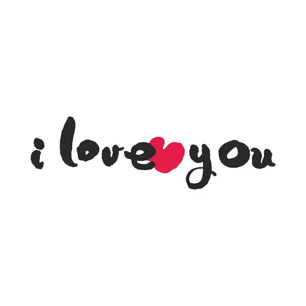 I Love You Hand Written Calligraphy with Red Heart — Stock Vector