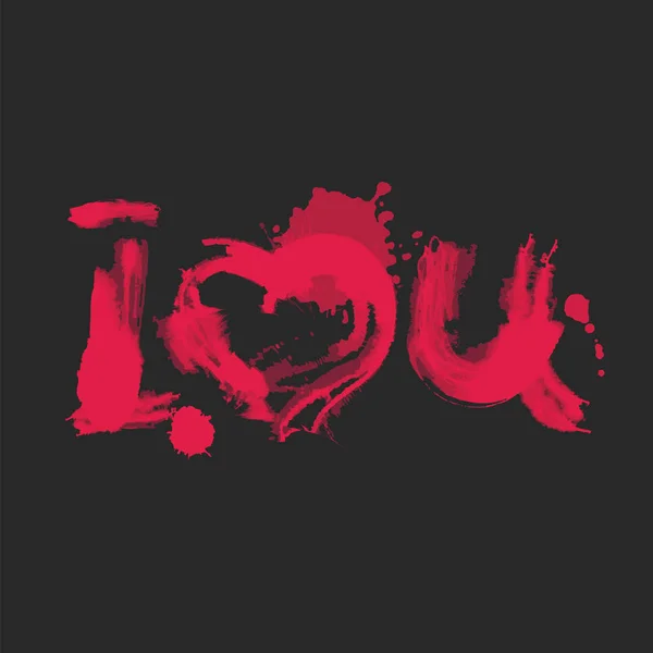 Lettrage aquarelle romantique je t'aime rouge sur noir — Image vectorielle