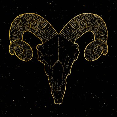 Altın Ram kafatası içinde karanlık bir arka plan üzerinde vintage tarzı