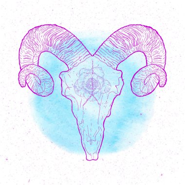 Suluboya arka plan üzerinde vintage tarzı kafatasında RAM