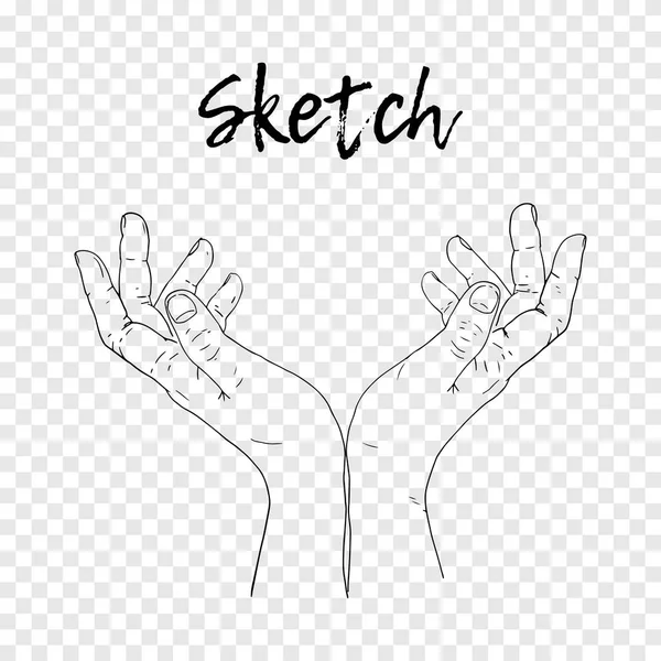 Mano de boceto mendigando manos. Ilustración de línea vectorial — Vector de stock