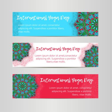 Vintage şablon tasarım vektör çizim uluslararası yoga gün. Oryantal desen vektör çizim. Islam, Arapça Hint Türk motifleri