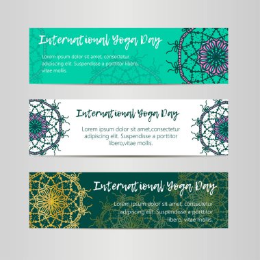 Vintage şablon tasarım vektör çizim uluslararası yoga gün. Oryantal desen vektör çizim. Islam, Arapça Hint Türk motifleri