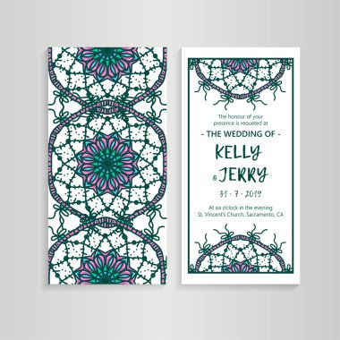 Düğün davetiyesi için klasik şablon tasarımı düzeni. Düğün davetiyesi, teşekkür kartı, randevu kartları, bebek partisi.