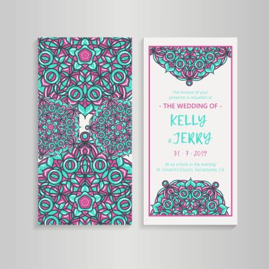 Düğün davetiyesi için klasik şablon tasarımı düzeni. Düğün davetiyesi, teşekkür kartı, randevu kartları, bebek partisi.