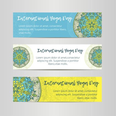 Vintage şablon tasarım vektör çizim uluslararası yoga gün. Oryantal desen vektör çizim. Islam, Arapça Hint Türk motifleri