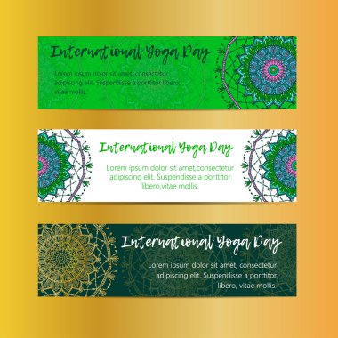 Vintage şablon tasarım vektör çizim uluslararası yoga gün. Oryantal desen vektör çizim. Islam, Arapça Hint Türk motifleri