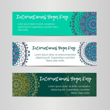 Vintage şablon tasarım vektör çizim uluslararası yoga gün. Oryantal desen vektör çizim. Islam, Arapça Hint Türk motifleri