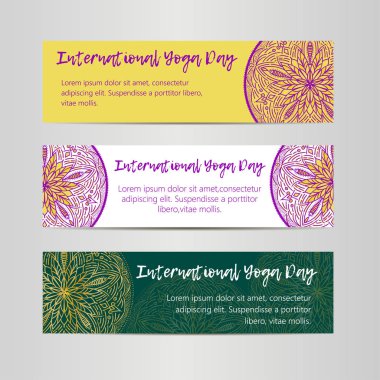Vintage şablon tasarım vektör çizim uluslararası yoga gün. Oryantal desen vektör çizim. Islam, Arapça Hint Türk motifleri