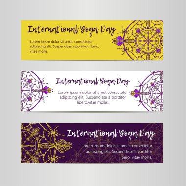 Vintage şablon tasarım vektör çizim uluslararası yoga gün. Oryantal desen vektör çizim. Islam, Arapça Hint Türk motifleri
