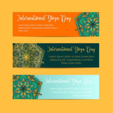 Vintage şablon tasarım vektör çizim uluslararası yoga gün. Oryantal desen vektör çizim. Islam, Arapça Hint Türk motifleri