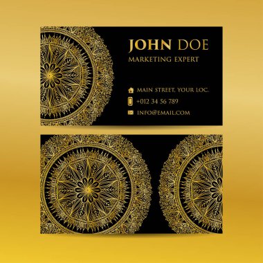 Kartvizit altın mandala dekoratif öğeler ayarlayın. Vintage dekoratif öğeler. Islam, Arapça, Indian, Fas, İspanya, Türk, pakistan, motifler.