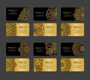 Vektör vintage kartvizit büyük set. Oryantal tasarım düzeni. Islam, Arapça, Indian, Osmanlı motifleri.