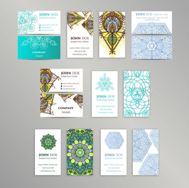 Ticari Kartlar, davetiyeler ve afişler. Çiçek mandala desen ve süsler. Oryantal tasarım düzeni. Asya, Arapça, Indian, Osmanlı motifleri.