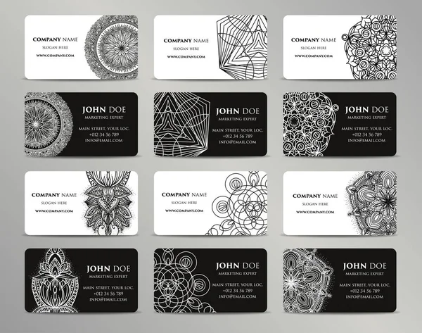 Vektör vintage kartvizit büyük set. Oryantal tasarım düzeni. Islam, Arapça, Indian, Osmanlı motifleri.