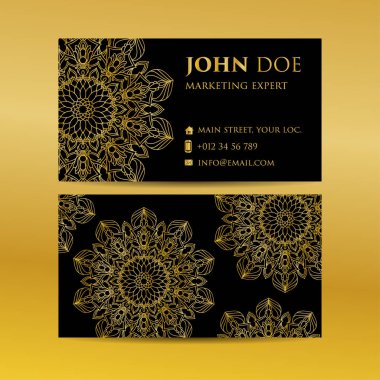 Kartvizit altın mandala dekoratif öğeler ayarlayın. Vintage dekoratif öğeler. Islam, Arapça, Indian, Fas, İspanya, Türk, pakistan, motifler.