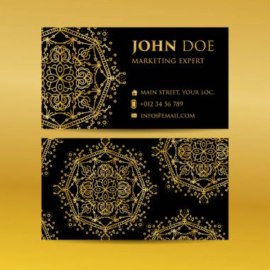 Kartvizit altın mandala dekoratif öğeler ayarlayın. Vintage dekoratif öğeler. Islam, Arapça, Indian, Fas, İspanya, Türk, pakistan, motifler.