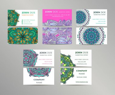 Vektör vintage kartvizit büyük set. Oryantal tasarım düzeni. Islam, Arapça, Indian, Osmanlı motifleri.