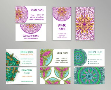 Vektör vintage kartvizit büyük set. Oryantal tasarım düzeni. Islam, Arapça, Indian, Osmanlı motifleri.