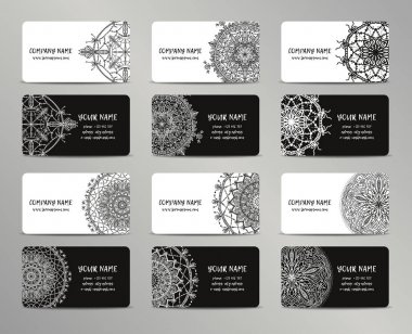 Vektör vintage kartvizit büyük set. Oryantal tasarım düzeni. Islam, Arapça, Indian, Osmanlı motifleri.