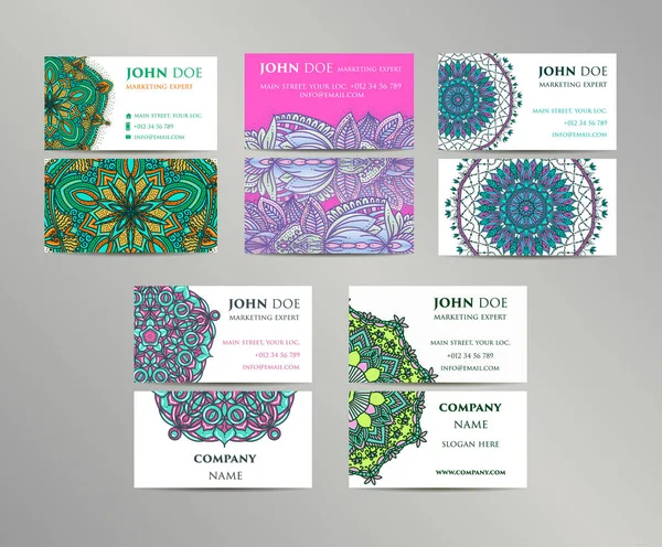 Vektör vintage kartvizit büyük set. Oryantal tasarım düzeni. Islam, Arapça, Indian, Osmanlı motifleri.