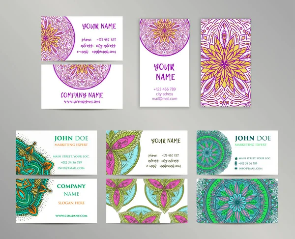 Vektör vintage kartvizit büyük set. Oryantal tasarım düzeni. Islam, Arapça, Indian, Osmanlı motifleri.