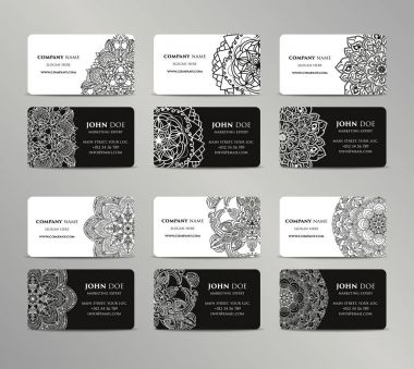 Vektör vintage kartvizit büyük set. Oryantal tasarım düzeni. Islam, Arapça, Indian, Osmanlı motifleri.