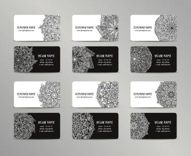 Vektör vintage kartvizit büyük set. Oryantal tasarım düzeni. Islam, Arapça, Indian, Osmanlı motifleri.