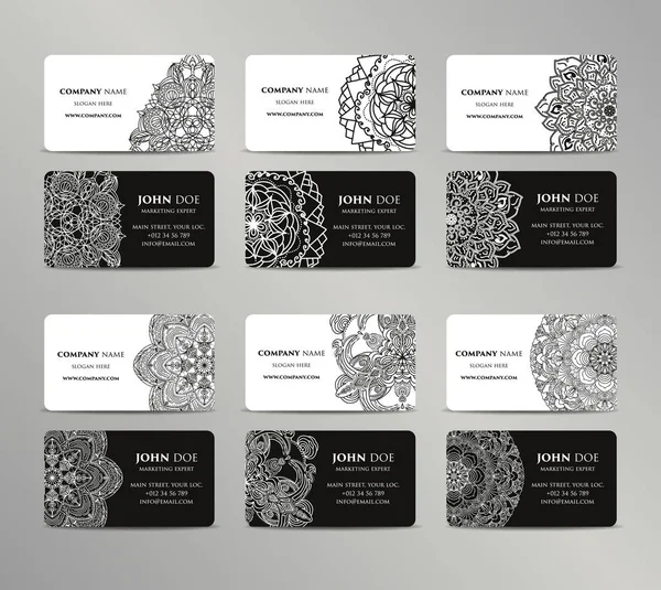 Vektör vintage kartvizit büyük set. Oryantal tasarım düzeni. Islam, Arapça, Indian, Osmanlı motifleri.