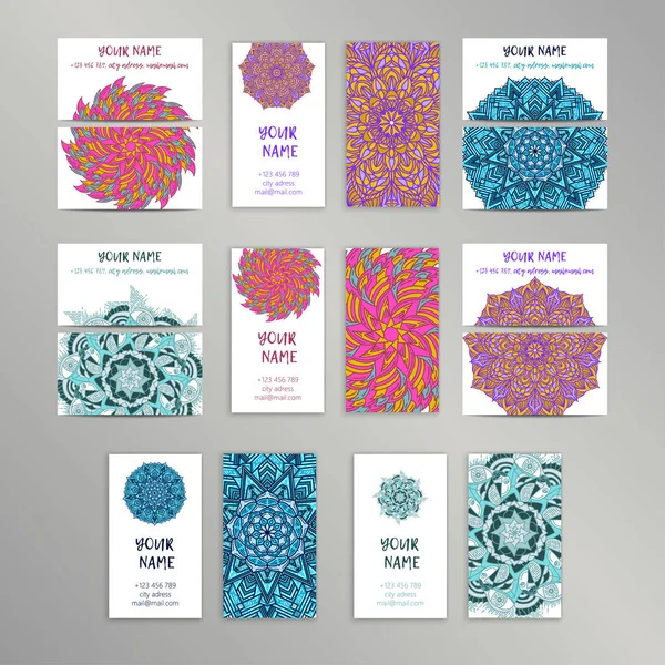 Vektör vintage kartvizit büyük set. Oryantal tasarım düzeni. Islam, Arapça, Indian, Osmanlı motifleri.