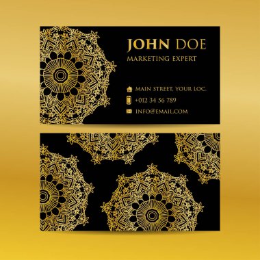 Kartvizit altın mandala dekoratif öğeler ayarlayın. Vintage dekoratif öğeler. Islam, Arapça, Indian, Fas, İspanya, Türk, pakistan, motifler.