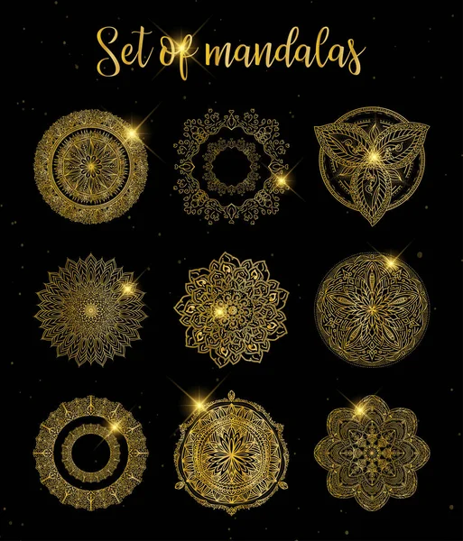 Mandalas Adorno Étnico Abstracto Color Dorado Decoración Ornamento Redonda — Archivo Imágenes Vectoriales