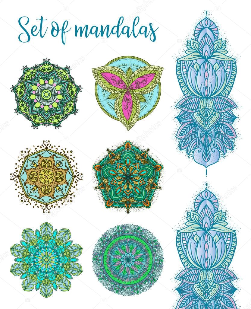 Mandala Vector Design Elements. Round ornament decoration. Colorful flower patterns. Tattoo print