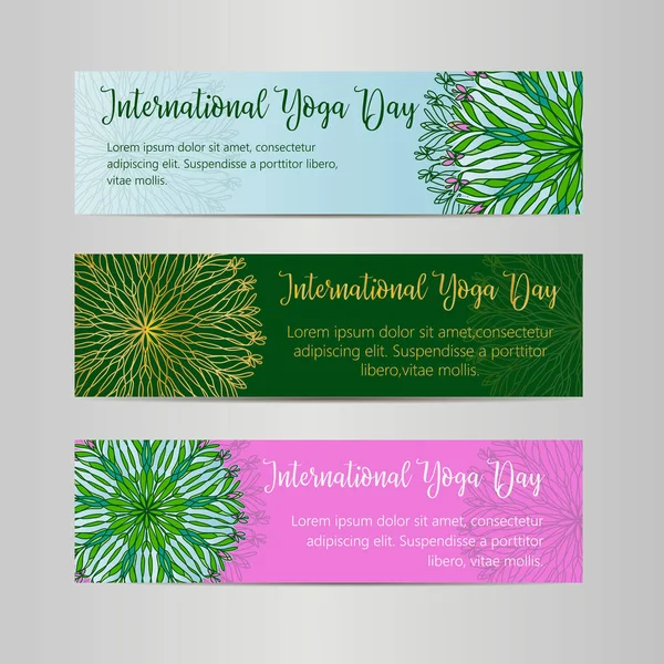 Vektör yoga çizim. Uluslararası Yoga gün için poster şablonu. 21 Haziran, Yoga gün el ilanı