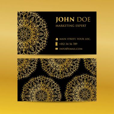 Kartvizit altın mandala dekoratif öğeler ayarlayın. Vintage dekoratif öğeler. Islam, Arapça, Indian, Fas, İspanya, Türk, pakistan, motifler.