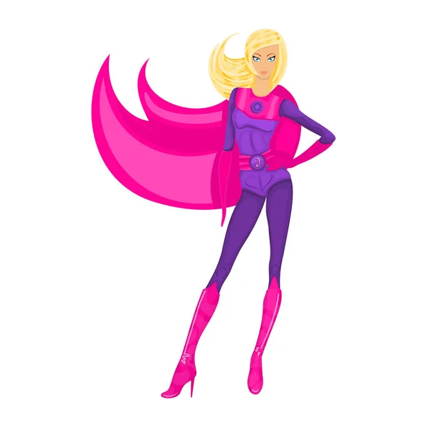 Super-mulher, super-heroína disfarçada de rosa. Ilustração vetorial isolada sobre fundo branco — Vetor de Stock