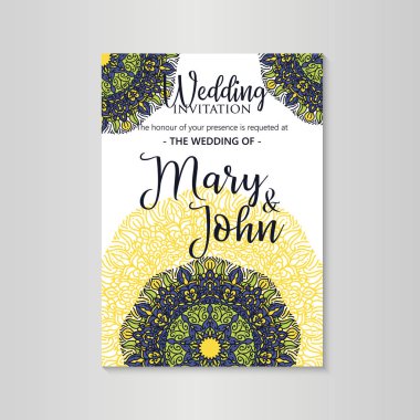 Vektör lüks düğün davetiyesi mandala yoga şablonu ile