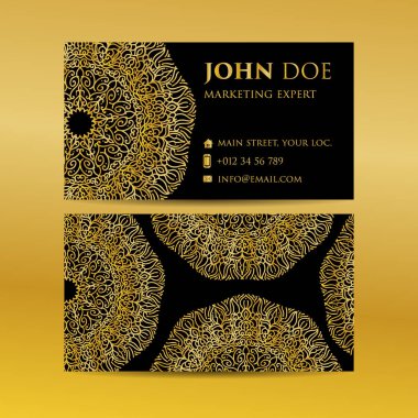 Kartvizit altın mandala dekoratif öğeler ayarlayın. Vintage dekoratif öğeler. Islam, Arapça, Indian, Fas, İspanya, Türk, pakistan, motifler.