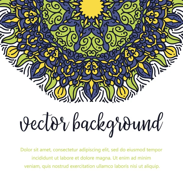 Square invite template. Vector invitation with mandala design element. Round flower ornament. Decorative vintage print. Luxury floral weave — Stock Vector