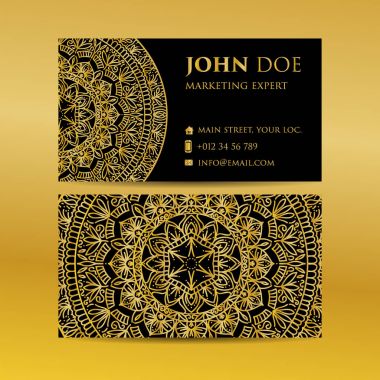 Kartvizit altın mandala dekoratif öğeler ayarlayın. Vintage dekoratif öğeler. Islam, Arapça, Indian, Fas, İspanya, Türk, pakistan, motifler.