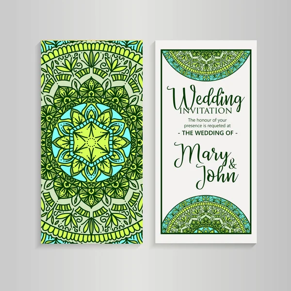 Invitación de boda de lujo vectorial con plantilla de yoga mandala — Vector de stock