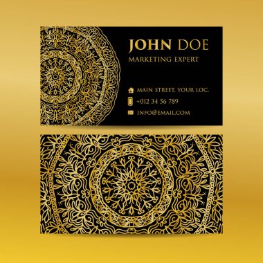 Kartvizit altın mandala dekoratif öğeler ayarlayın. Vintage dekoratif öğeler. Islam, Arapça, Indian, Fas, İspanya, Türk, pakistan, motifler.