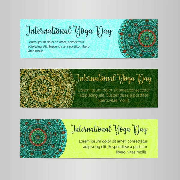 Vektör yoga çizim. Uluslararası Yoga gün için poster şablonu. 21 Haziran, Yoga gün el ilanı